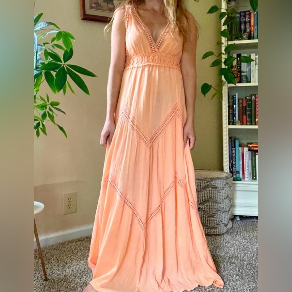 Chelsea & Violet Peach Boho Festival Maxi Dress Medium Sleeveless Summer Wedding - Picture 2 of 14
